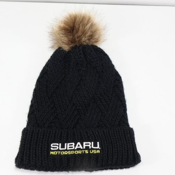 Subaru Motorsports Winter Beanie Hat Black Ski Gear Pom Snowboard Knit - Picture 1 of 4